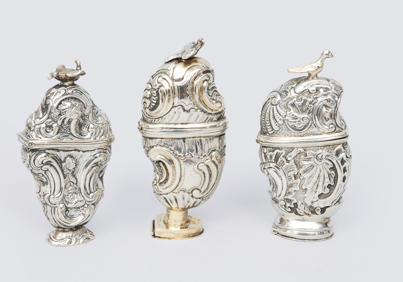 A set of 3 Baroque fragrance boxes with rocaille ornaments