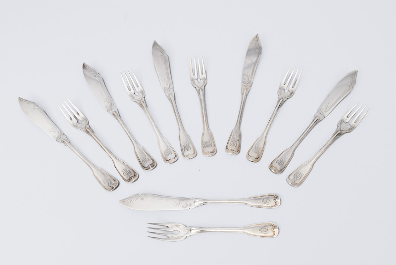 Koch & Bergfeld, gegr. 1829 in Bremen - A fish cutlery "Altfaden" for 6 persons A fish cutlery "Altfaden" for 6 persons