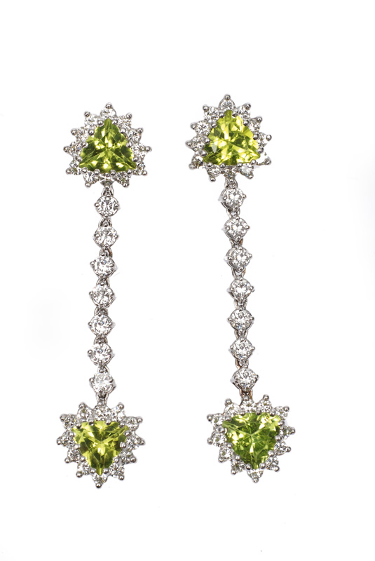 A pair of peridot diamond earpendants