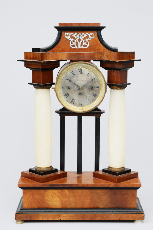 A Biedermeier column clock with musical box