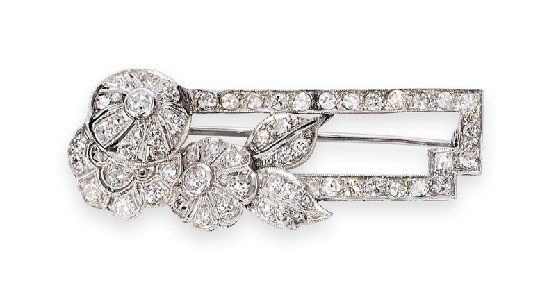 An Art-déco brooch with diamonds