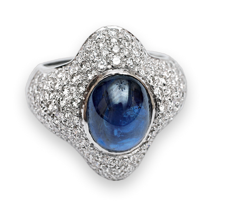 A diamond sapphire ring