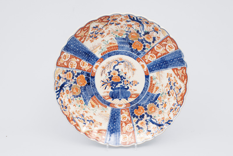 A big Imari plate with flowers and birds