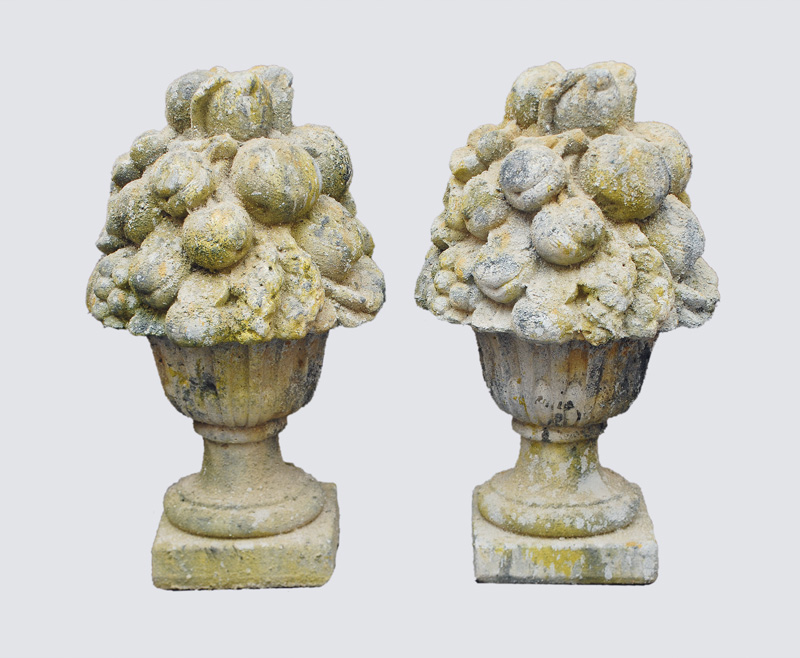 Paar Stein-Dekorationen "Blumenbouquets"
