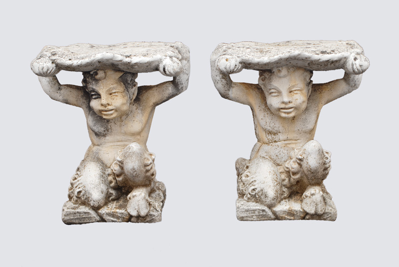 Paar Stein-Skulpturen "Satyr-Knaben"