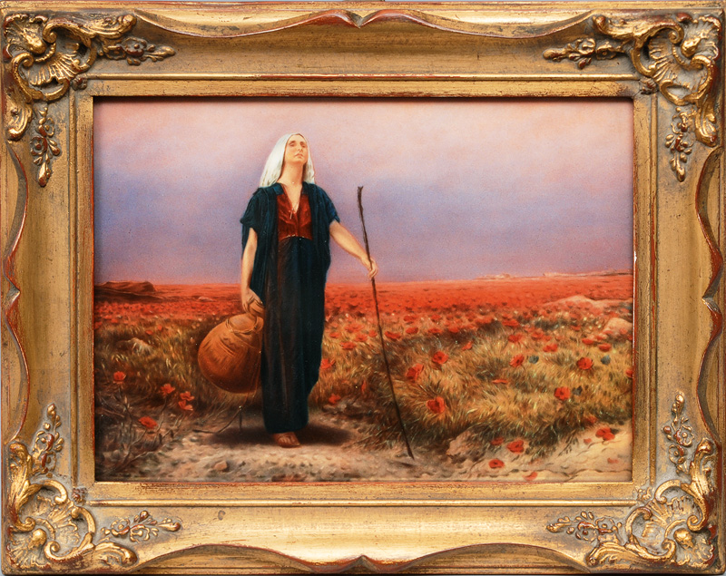 A porcelain painting "The blind woman in a poppy field"