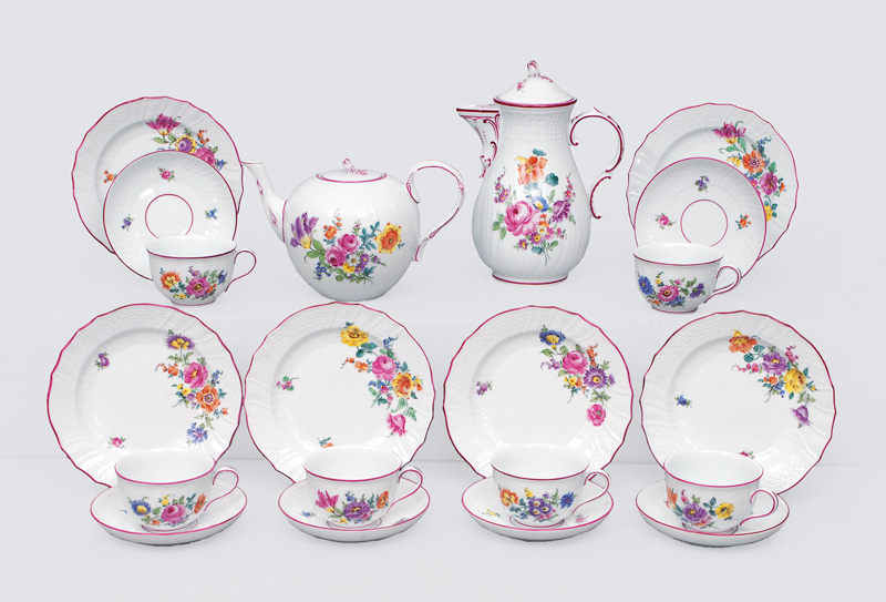A tea and coffee service "flower painting" for 6 persons