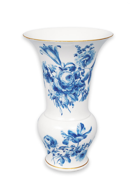 A vase with fine painted flower decoration in blue