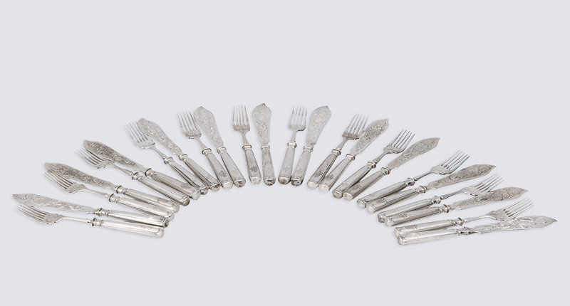 A fish cutlery for 12 persons with floral engraving