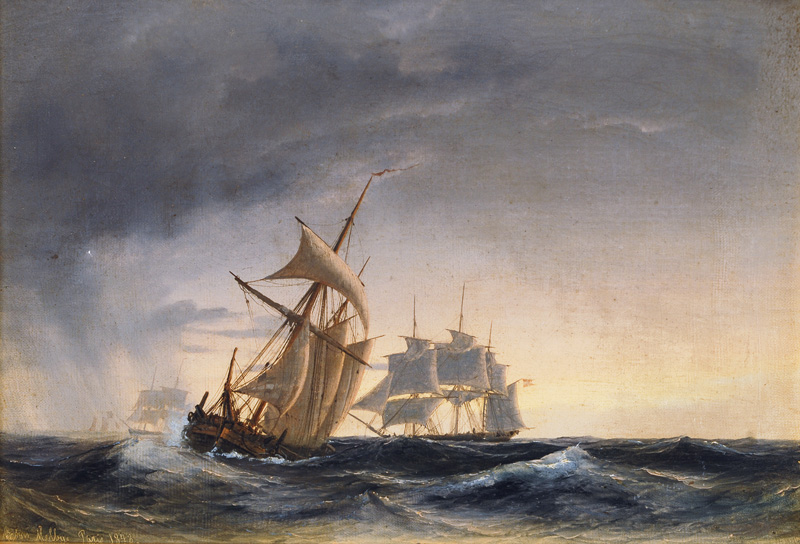 Sailing Ships in stormy Sea