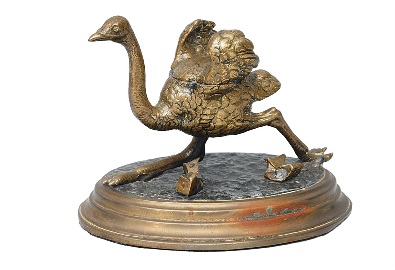 A small inkwell in the shape of an ostrich