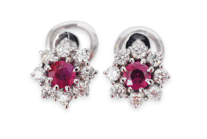 A pair of ruby diamond earrings