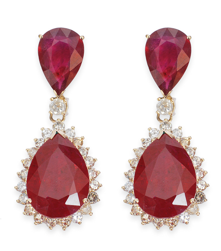 A pair of ruby diamond earpendants