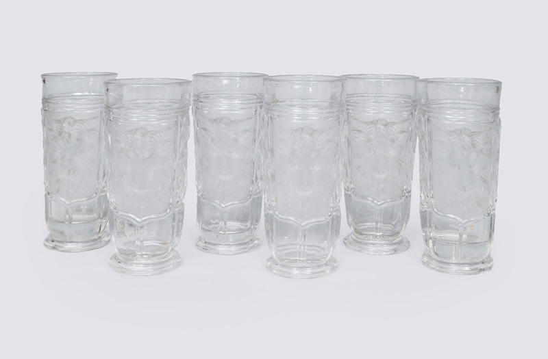 A set of 6 glasses with ram head