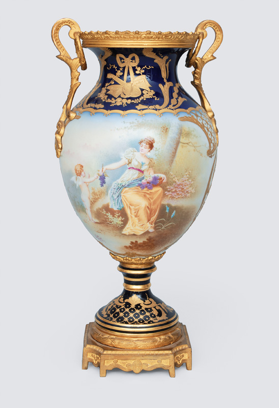 A vase with gallant scene and bronze mounting in french style
