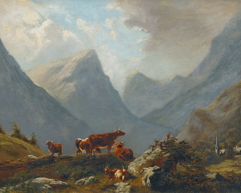 Kühe in Hochalpenlandschaft