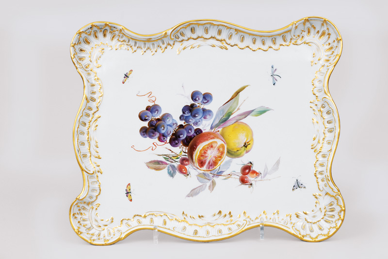 A big platter with fruit and inscet painting