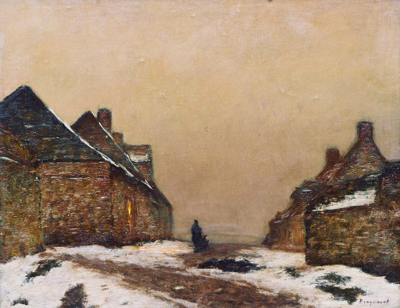 Winterliche Straße in einem nordfranzösischen Dorf