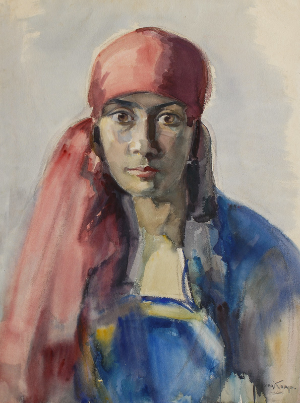 Junge Frau mit rotem Kopftuch