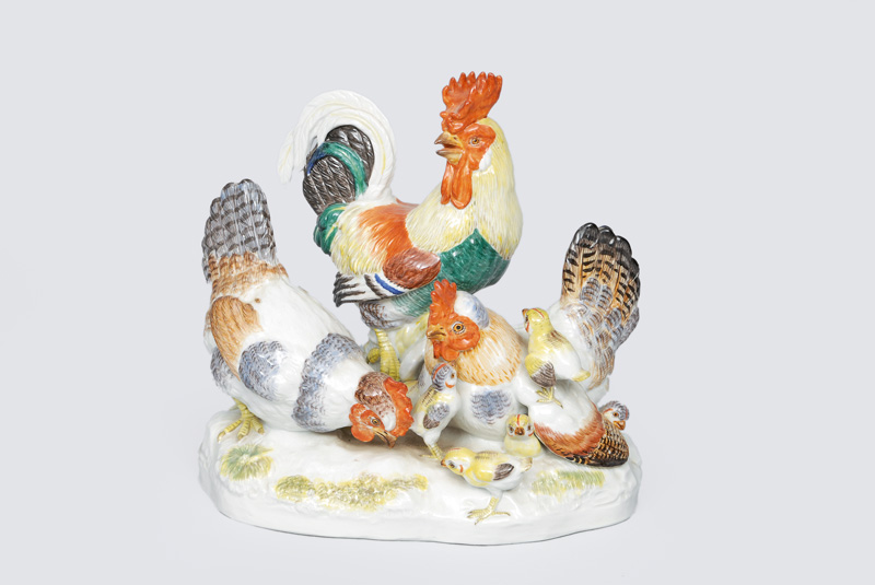August Ringler - A figurine group "cock family" A figurine group "cock family"