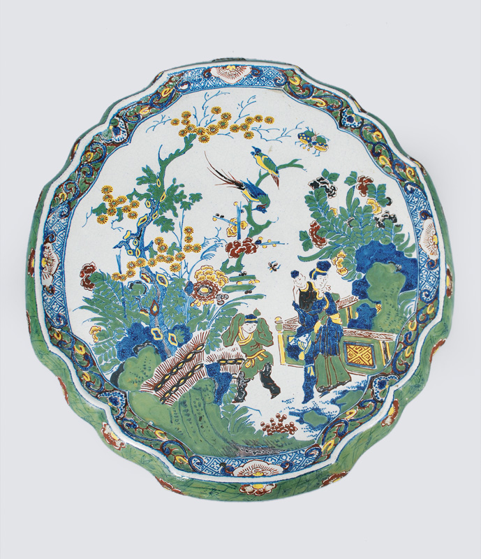 A faience painting with Chinese garden scene
