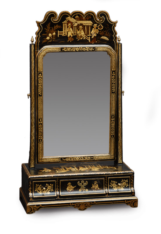 A rare Queen Anne dressing-mirror with chinoiserie