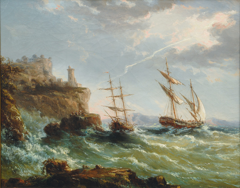Segelschiffe im Gewittersturm vor der englischen Küste