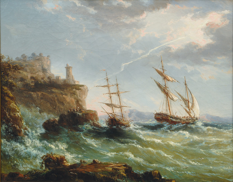 Monogrammist D., tätig 2. Hälfte 19. Jh. - Sailing Ships in a Thunderstorm off the English Coast Sailing Ships in a Thunderstorm off the English Coast