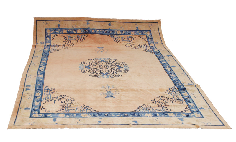 A large carpet with ornaments of peony, bats and epigram "Felicity and Blessing"