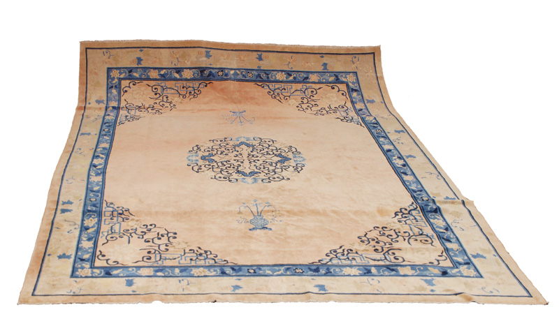 A large carpet with ornaments of peony, bats and epigram "Felicity and Blessing" A large carpet with ornaments of peony, bats and epigram "Felicity and Blessing"