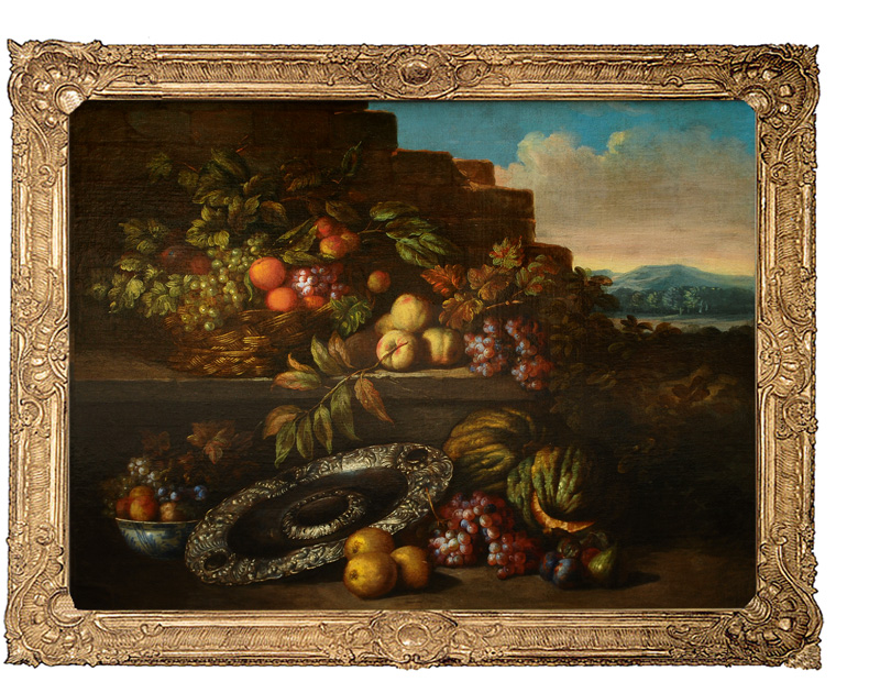 Table Still Life with Fruits and a silver Dish
