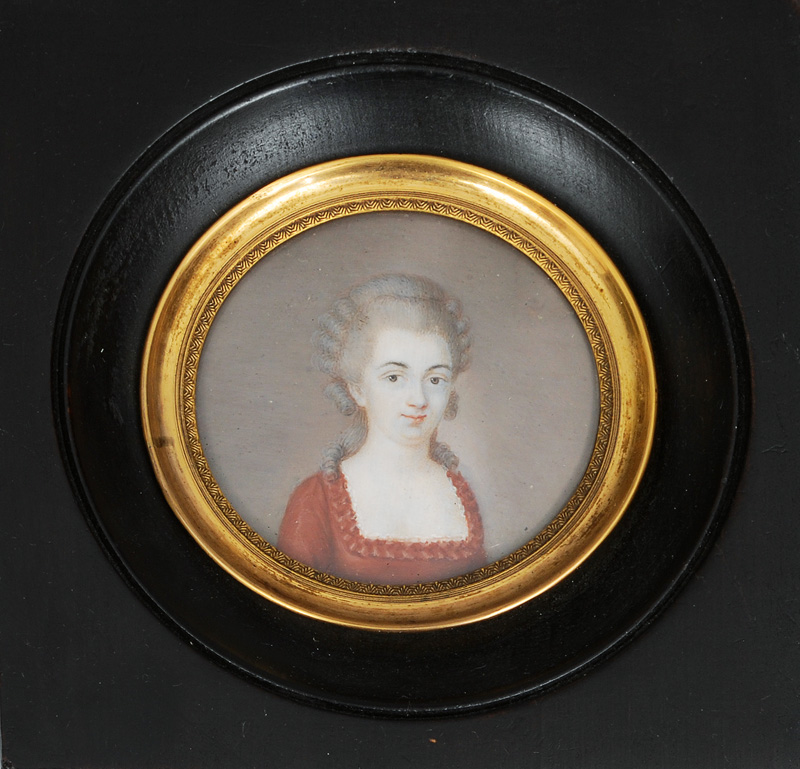 Rokoko-Miniaturportrait "Dame im roten Kleid"