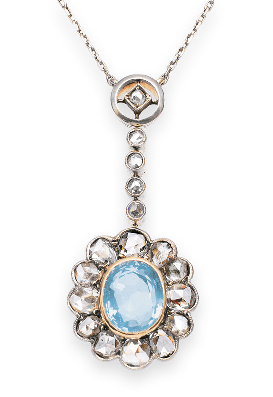 An Art-Nouveau aquamarine pendant