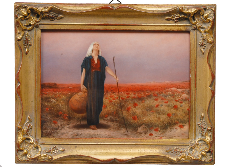 A porcelain painting "The blind woman in a poppy field"