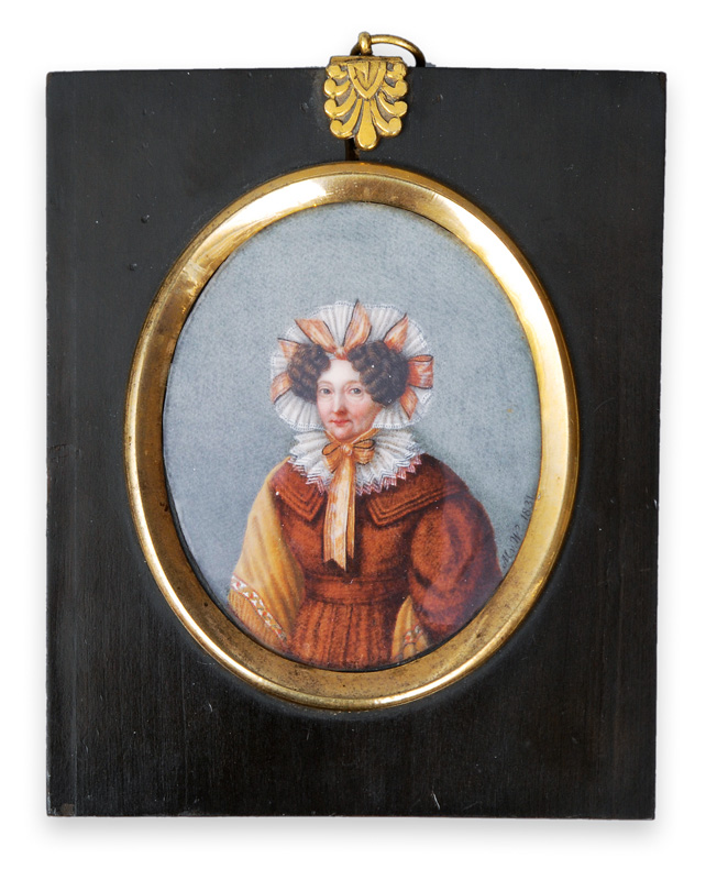 A Biedermeier miniature portrait "Lady with lace trimming cap"