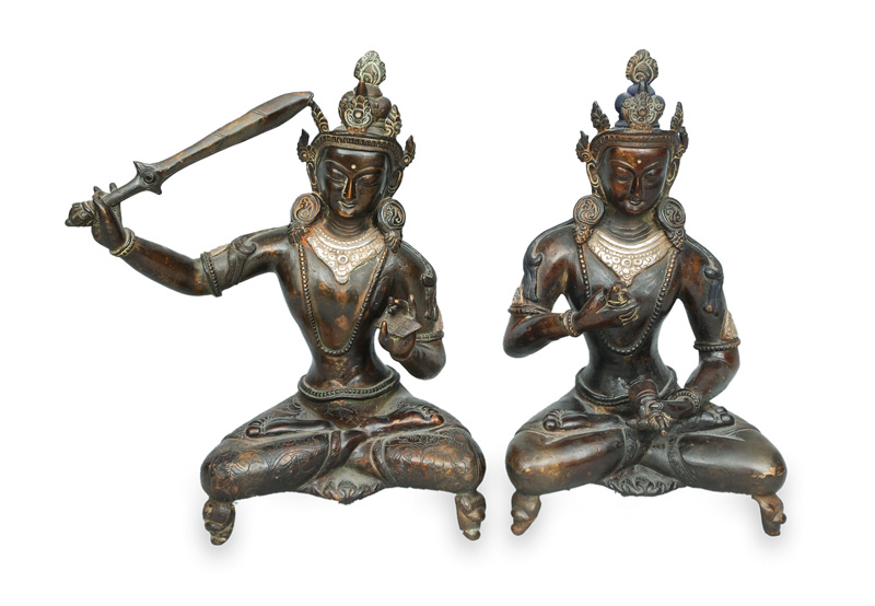 A pair of Bodhisattva figurines in Lotus seat