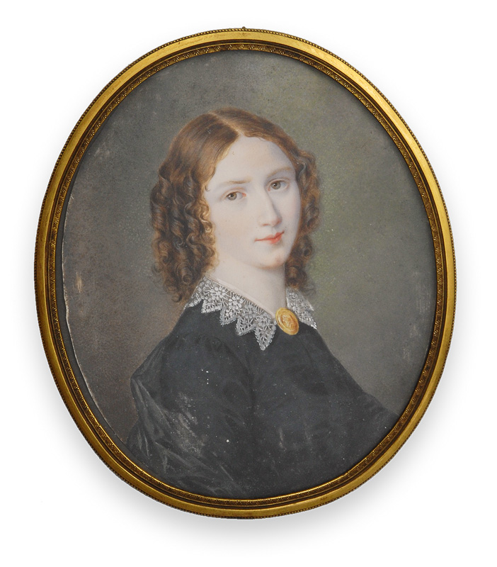 A Biedermeier miniature portrait "Young lady"