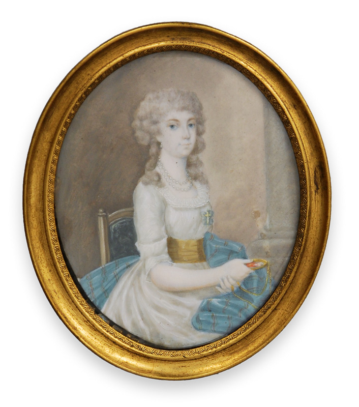 A Georgian miniature portrait "Young lady with blue scarf"