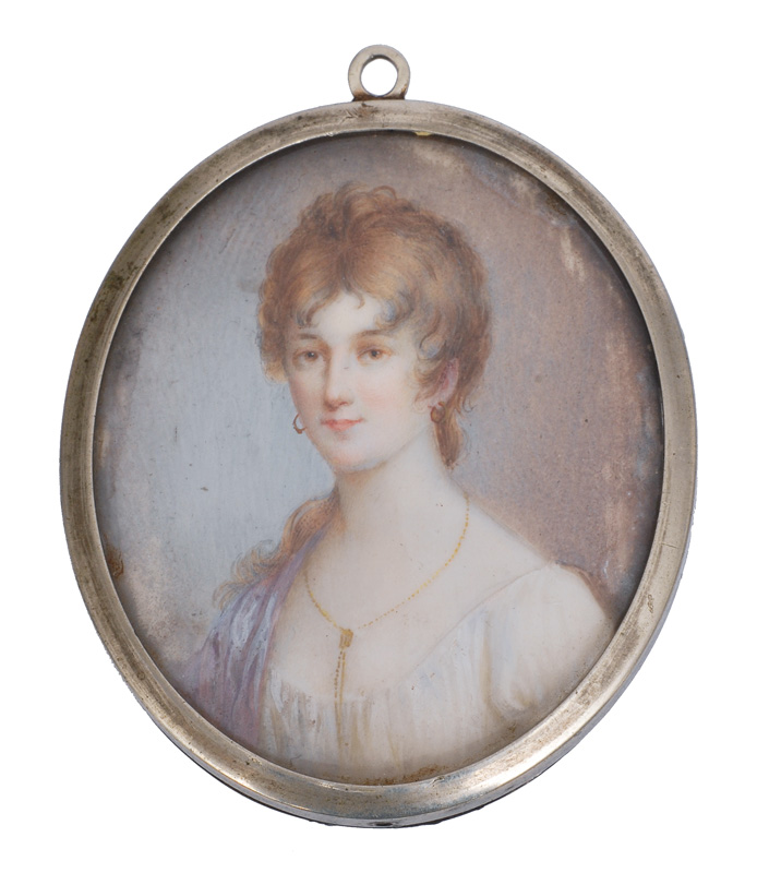 A Biedermeier miniature portrait "Young lady"