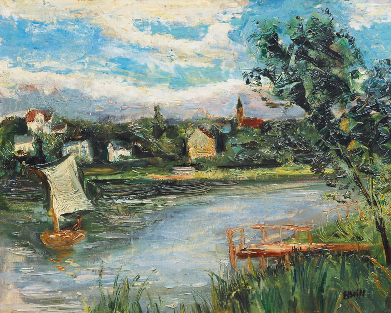 Erich Brill - Seenlandschaft mit Segelboot Seenlandschaft mit Segelboot