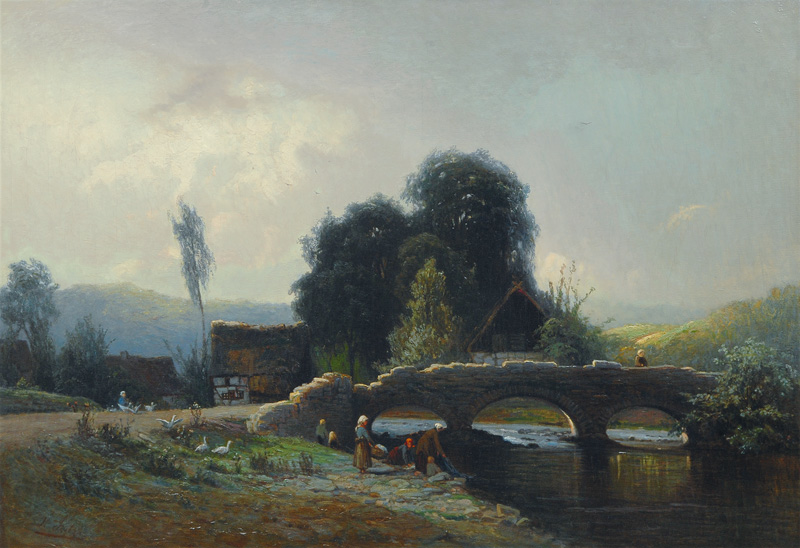 Moritz Eduard Lotze - Washerwomen at a Bridge Washerwomen at a Bridge
