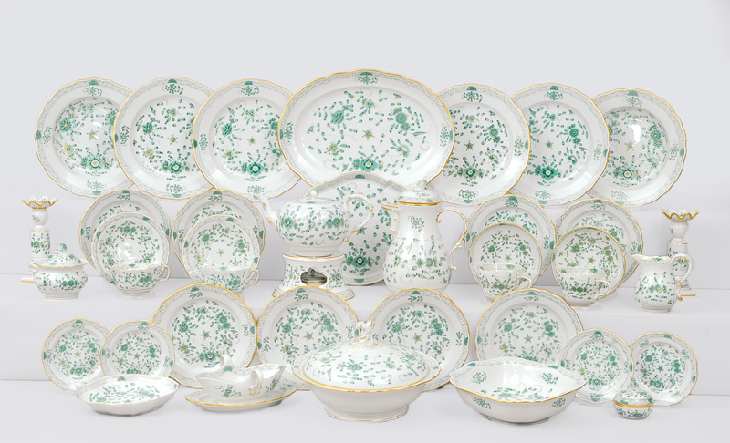A coffee, tea and dinner service "Indian green" with gold rim for 6-8 persons