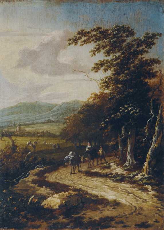 Weite Landschaft mit Reisenden