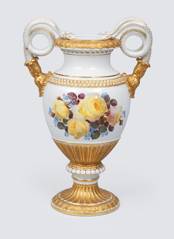 A vase with double snake-shaped handles and fine painted bouquet - image 2