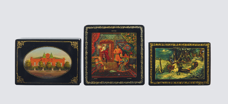 A convolut of 3 lacquer boxes with paintings