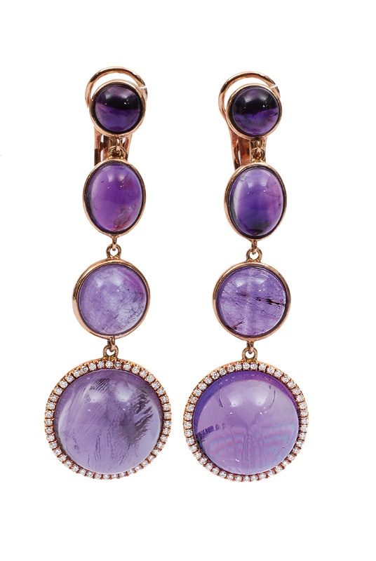 A pair of amethyst earrings