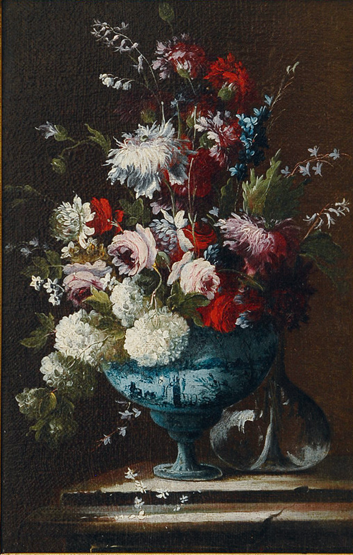 A Pair of Flower Still lifes in Faience Vases - image 2