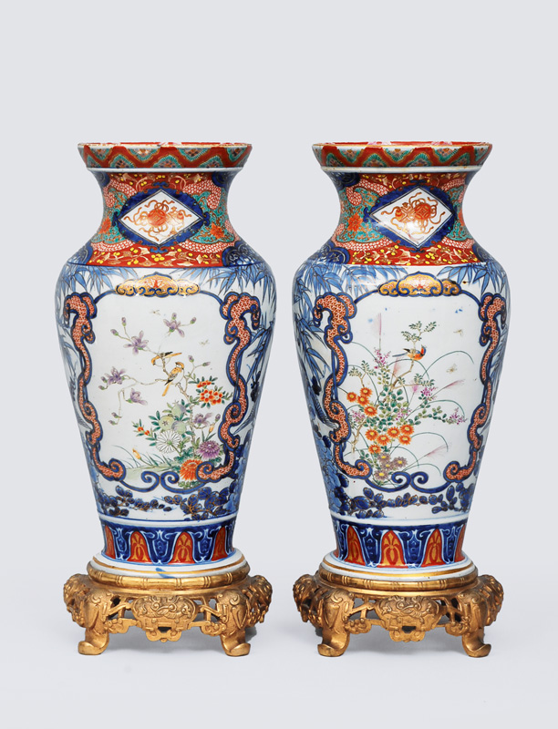 A pair of Imari vases with bronze mounting