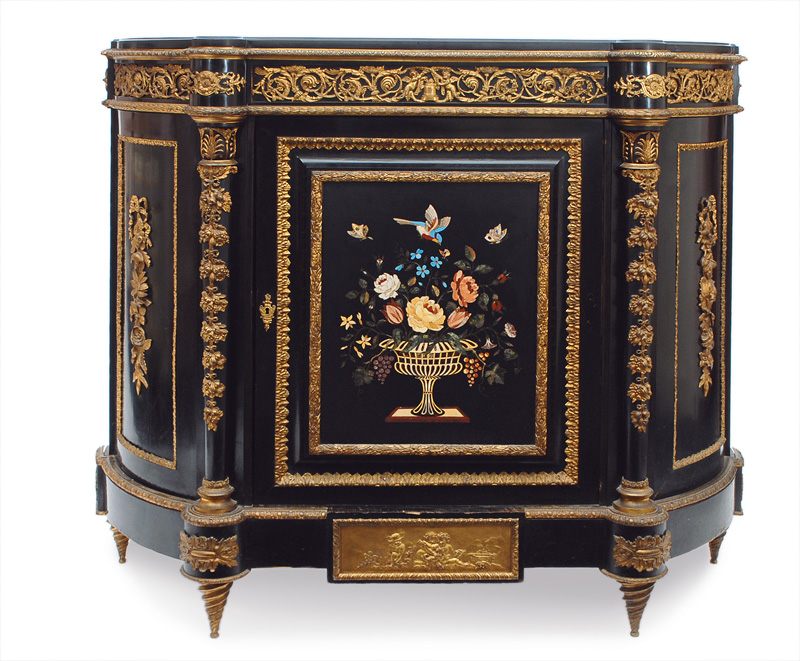 Charles Guillaume Diehl, zugeschr. - A Napoleon III cabinet with Pietra Dura ornament A Napoleon III cabinet with Pietra Dura ornament