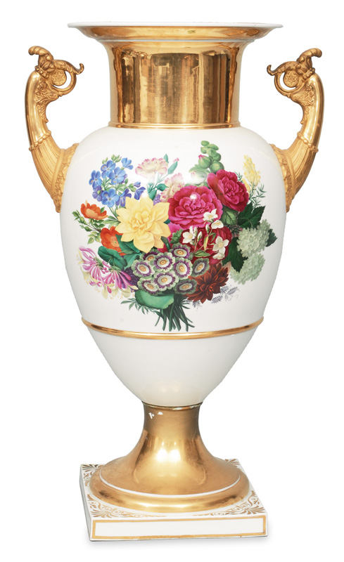 Große Amphoren-Bodenvase mit prächtiger Blumenmalerei